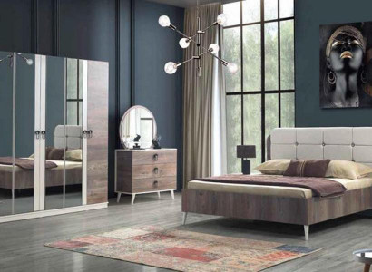 Complete bedroom bed bench dressing table wardrobe bedside table 5-piece set.